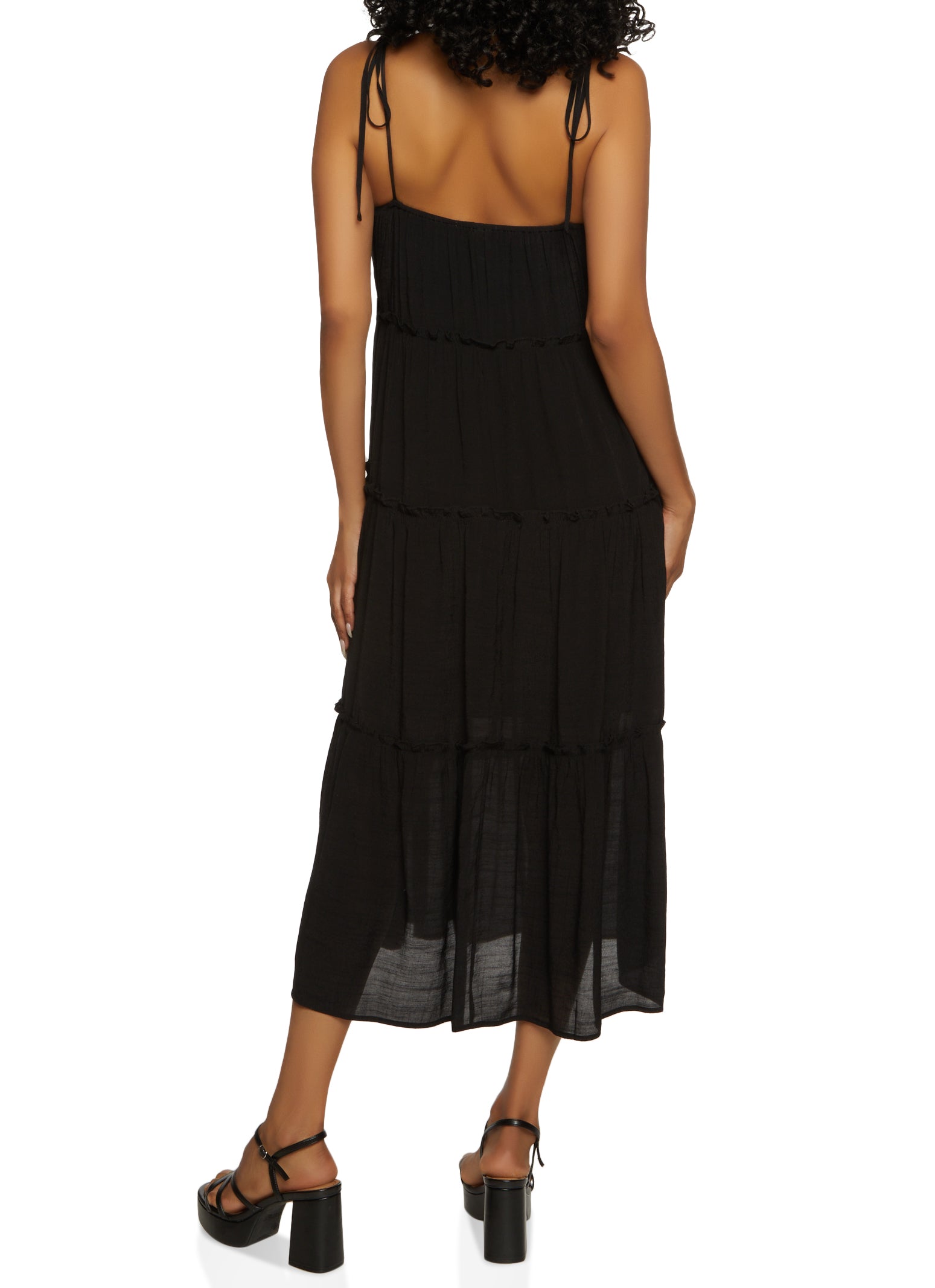 Womens Tie Strap Tiered Midi Dress,