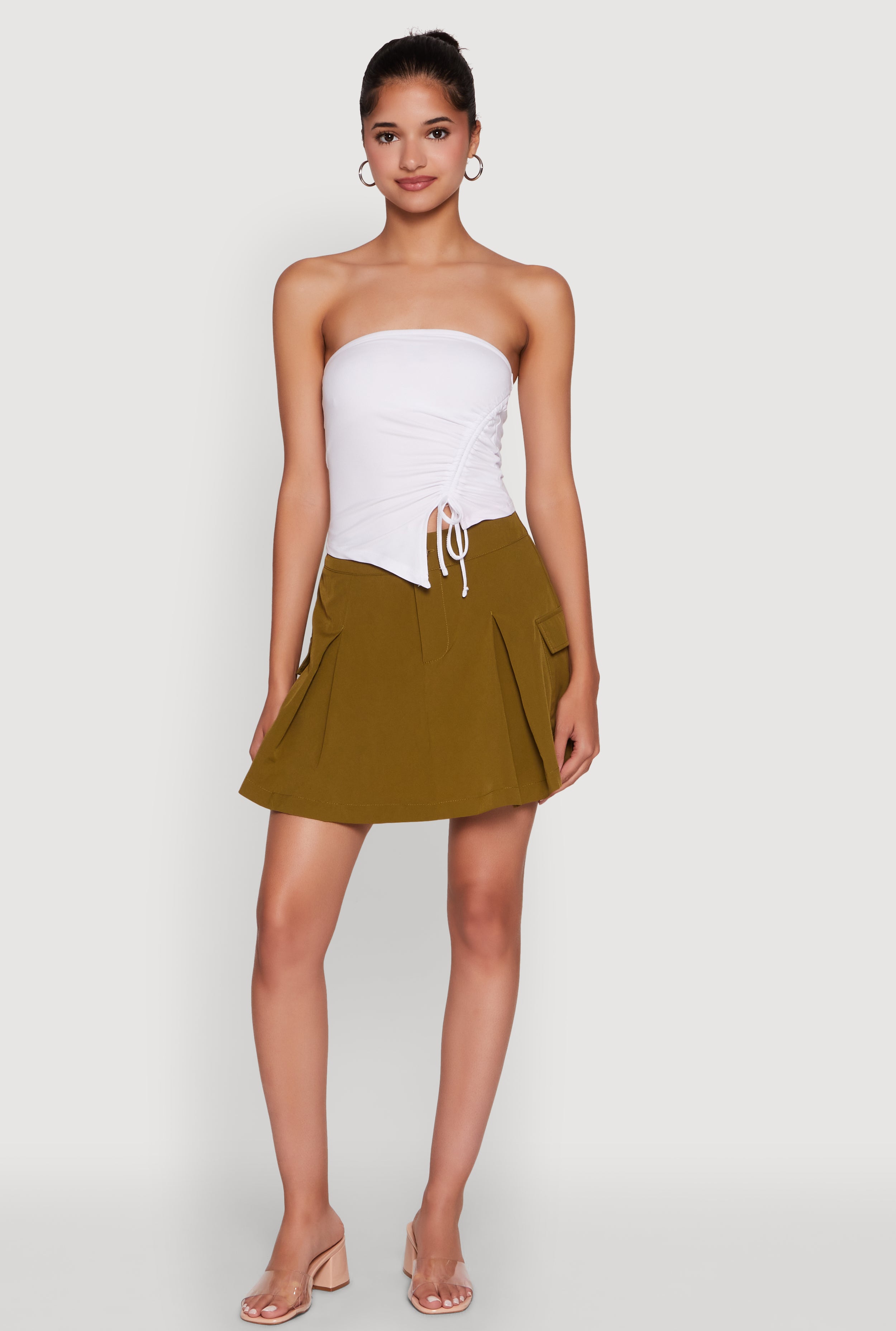 Womens Trendy High Waisted Pleated Skort with Cargo Pockets,