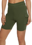 Womens Solid Cargo Pocket Biker Shorts, ,