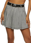 Womens Release Buckle Belt Patterned Pleated Skirt, ,