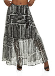 Womens Printed Chiffon Tiered Maxi Skirt, ,