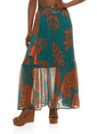 Womens Printed Chiffon Tiered Maxi Skirt, ,