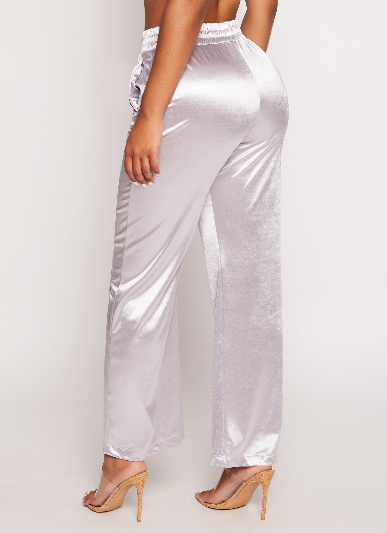 Womens Satin Straight Leg Pants,