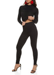 Womens Long Sleeve Ruched Crop Top And Stacked Leggings Set, ,