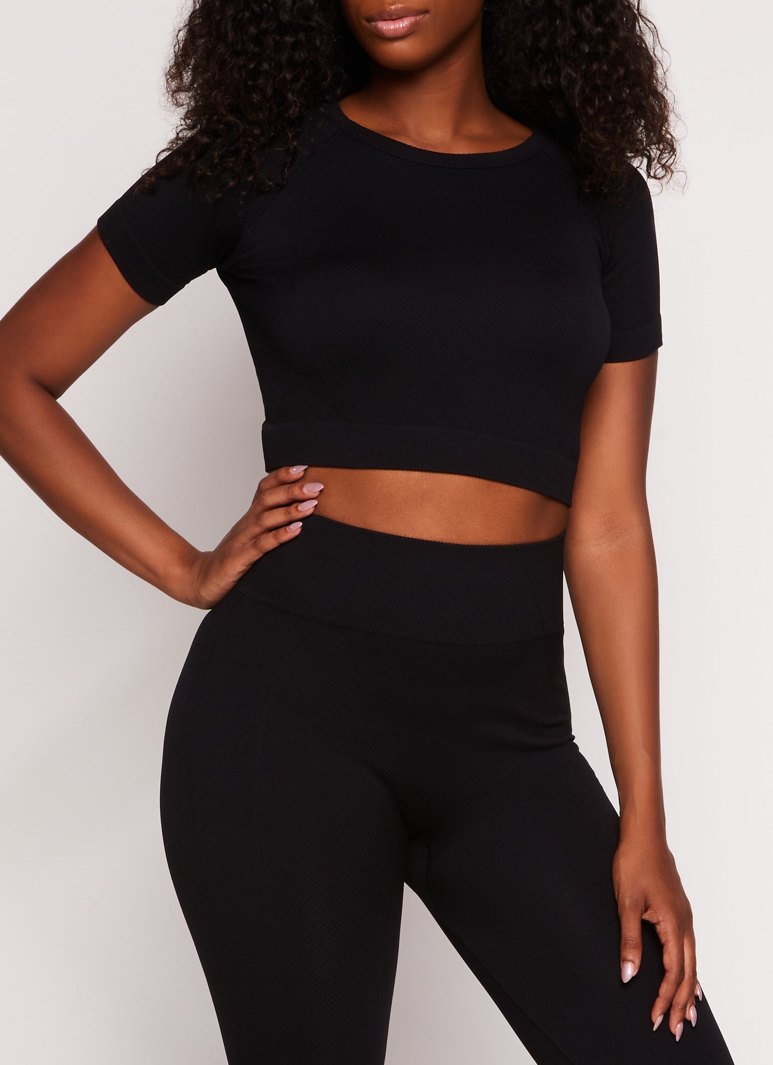 Womens Seamless Ribbed Crew Neck Crop Top,