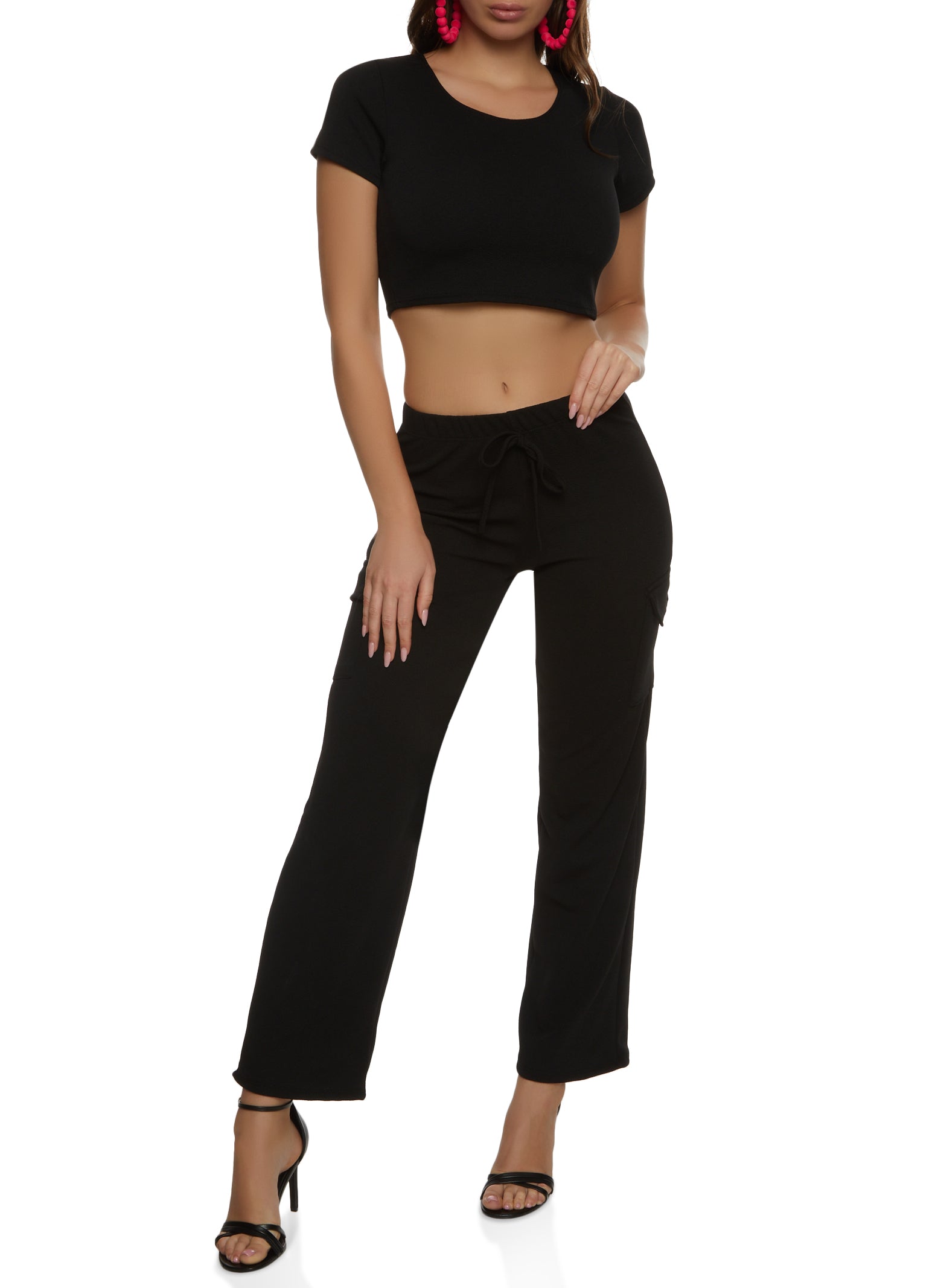 Womens Crepe Knit Crew Neck Crop Top,