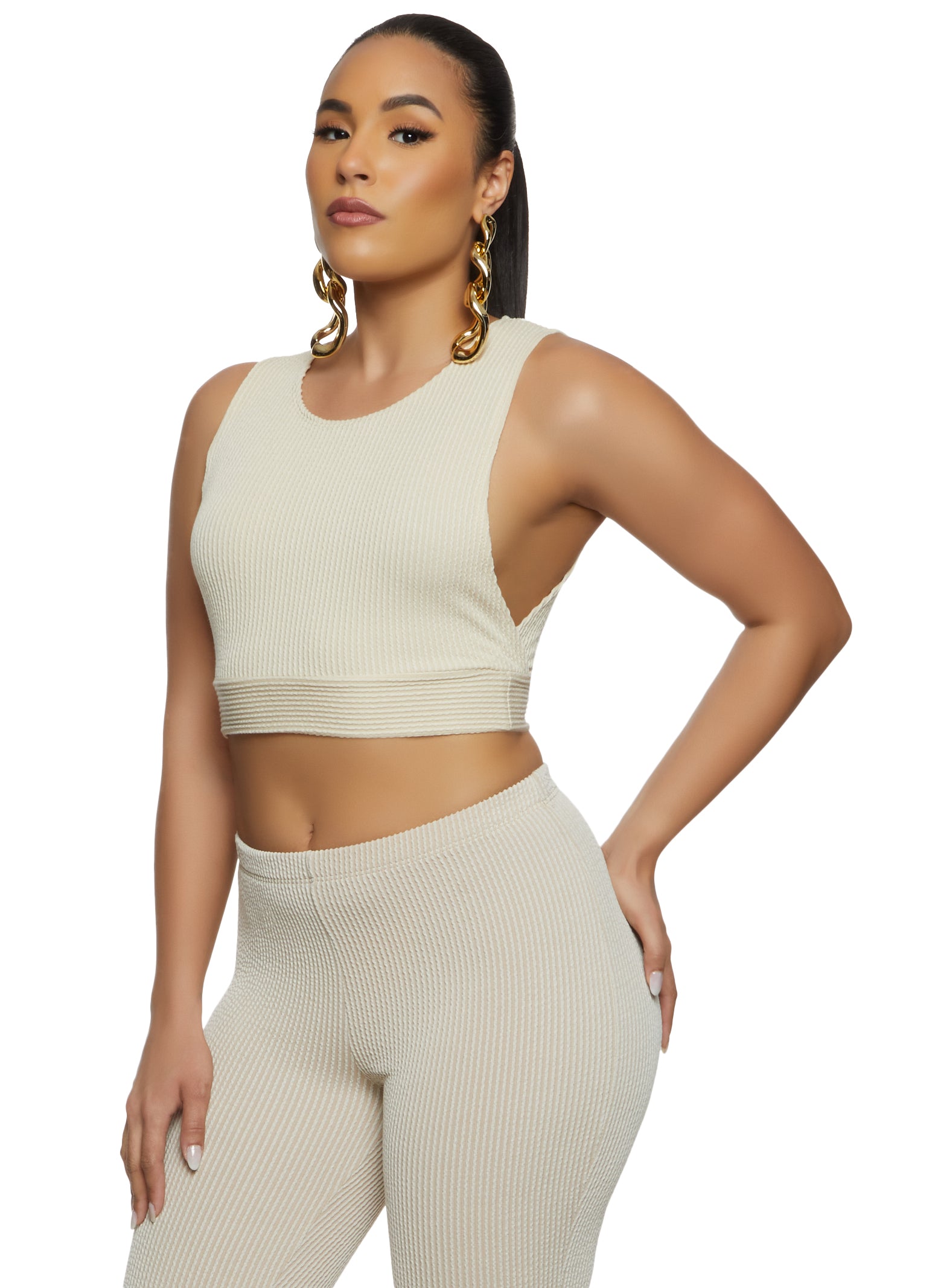 Womens Ribbed Knit Solid Cropped Tank Top,