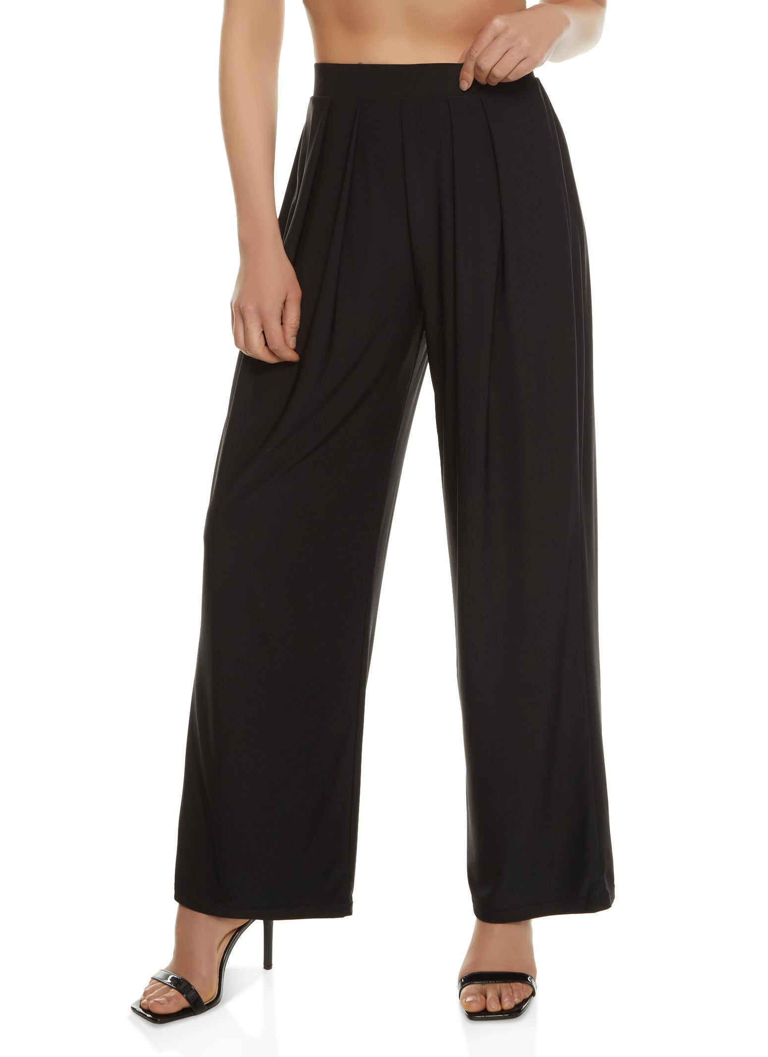 Womens Pleated Detail High Waisted Wide Leg Pants,