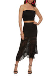 Womens Smocked Tube Top And Lace Asymmetrical Maxi Skirt, ,