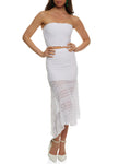 Womens Smocked Tube Top And Lace Asymmetrical Maxi Skirt, ,