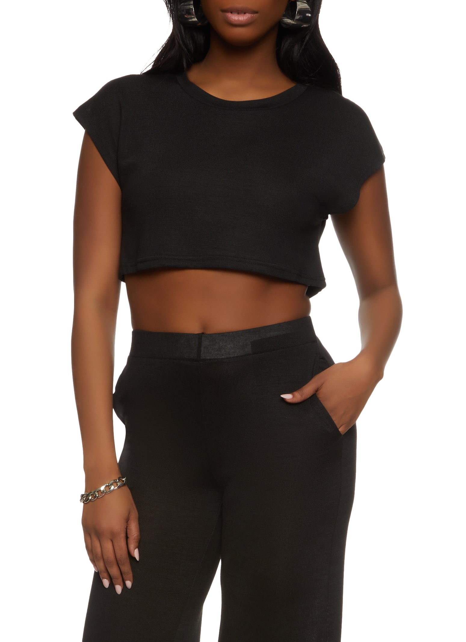 Womens Daisy Brushed Knit Short Sleeve Crop Top,