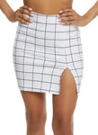 Womens Windowpane Print Front Slit Mini Skirt, ,
