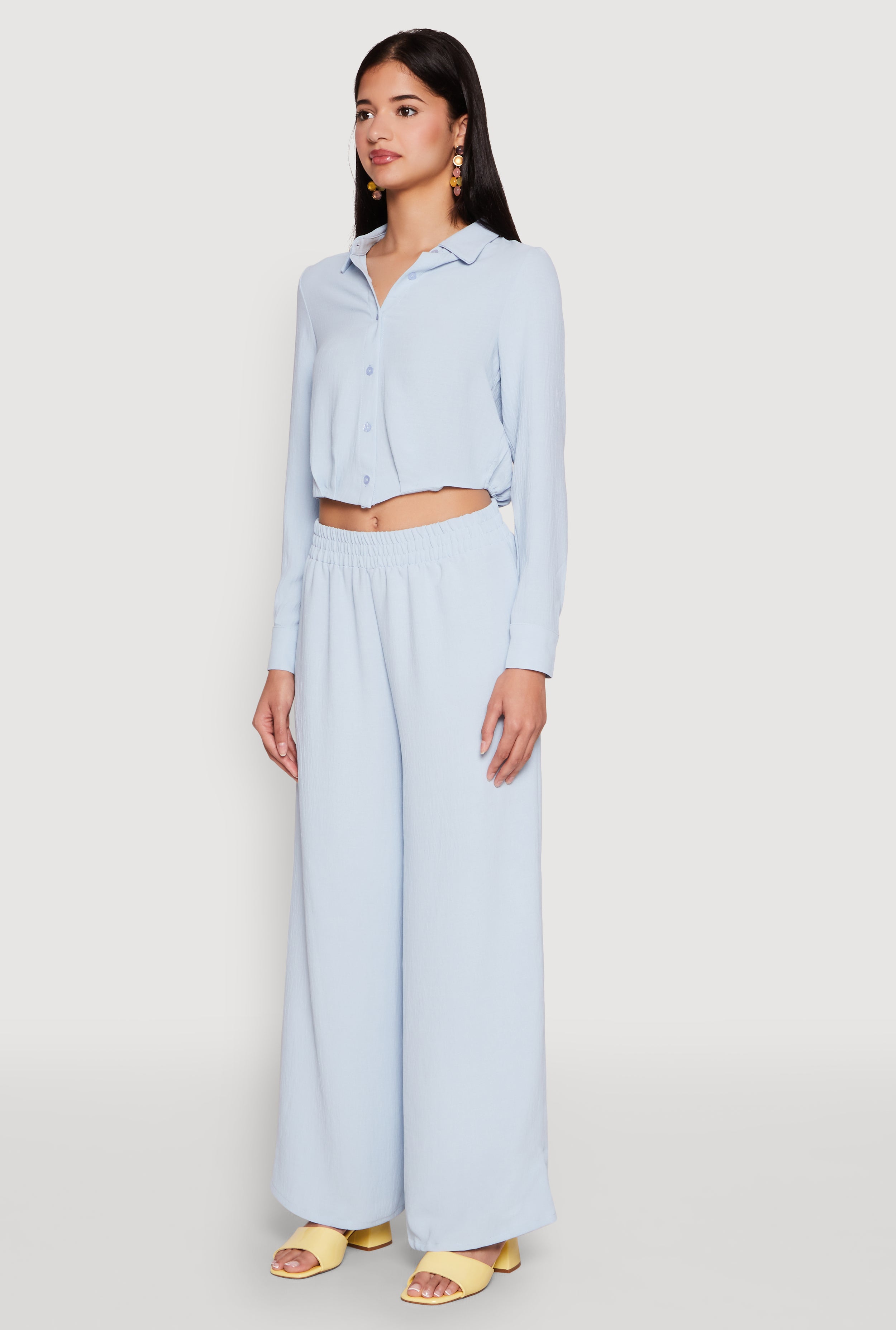 Womens Haute Monde Pleated Cropped Shirt, Blue, Size M