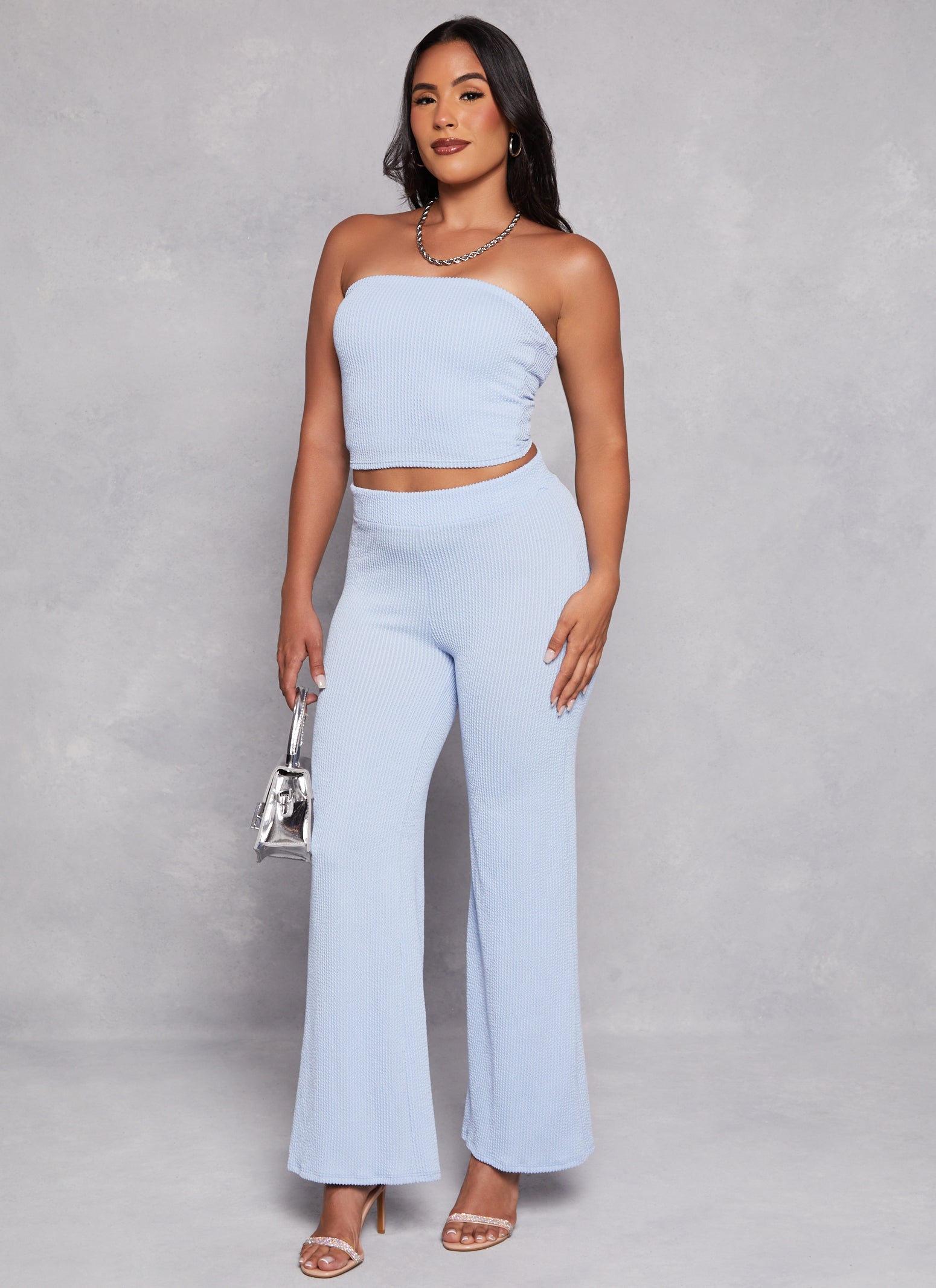 Womens Ribbed High Waist Wide Leg Pants,