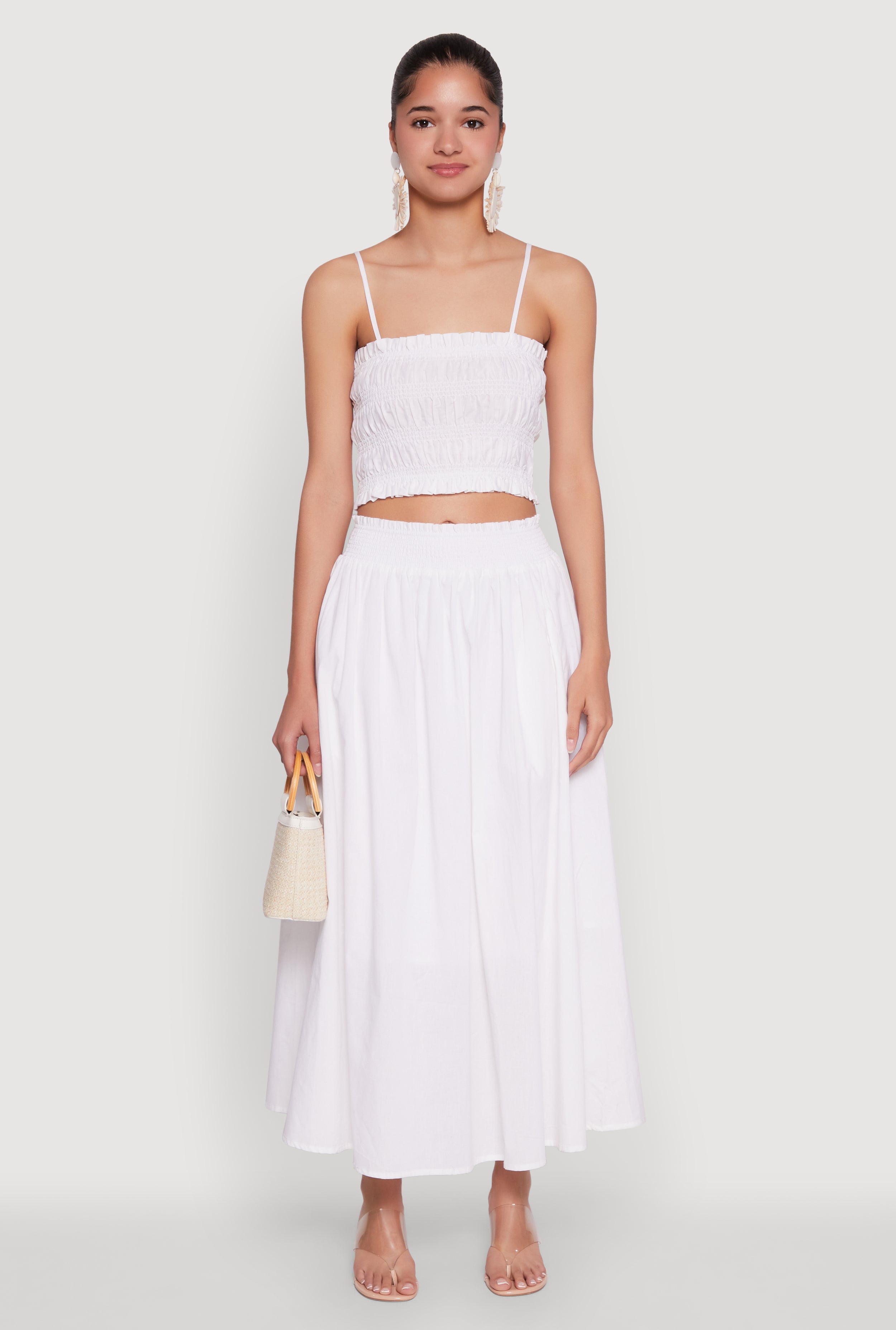Womens Chic Sleeveless Cami with Square Neck and Cropped Hem, White, Size M