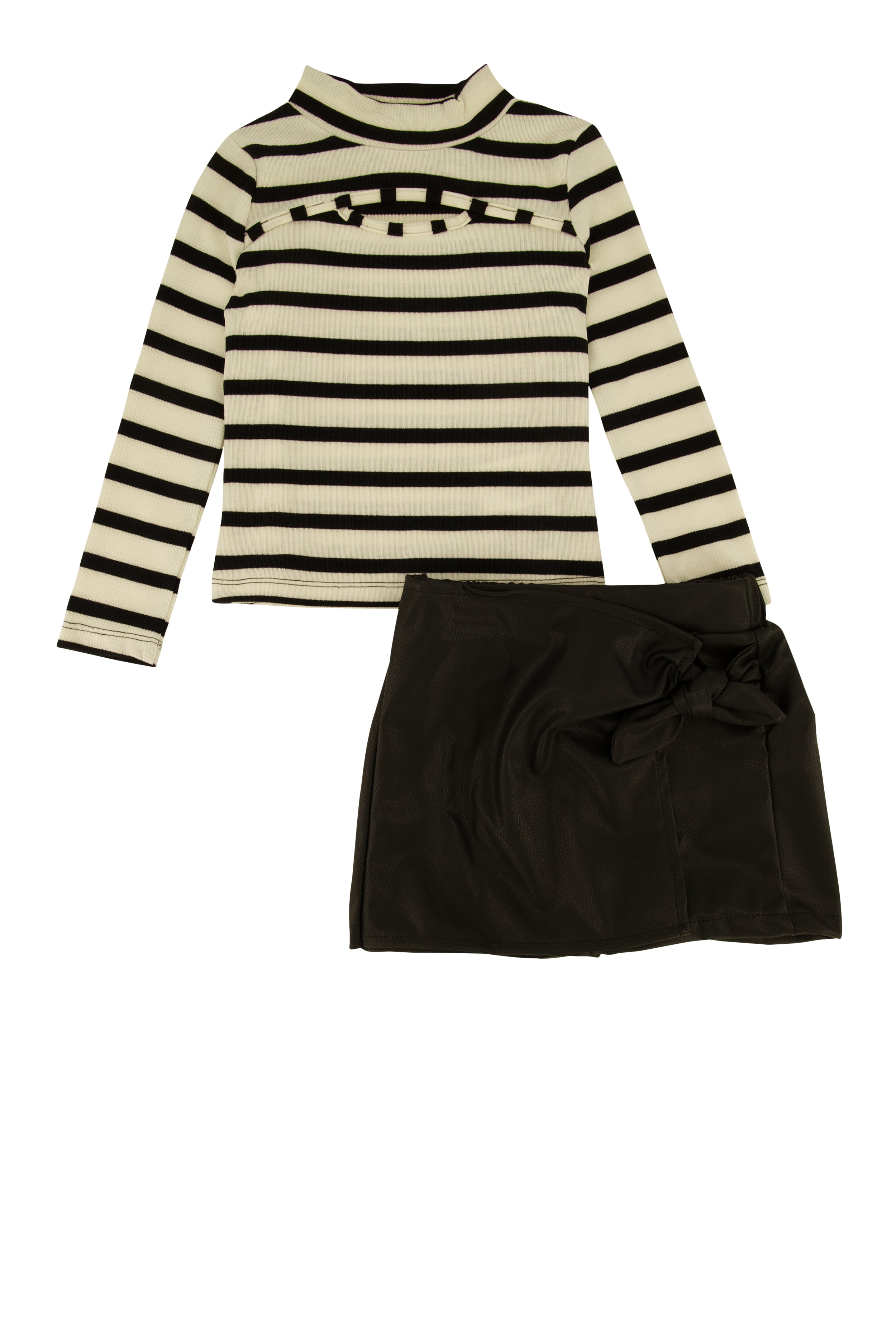 Toddler Girls Striped Cut Out Top and Pencil Skirt, Black, Size 3T