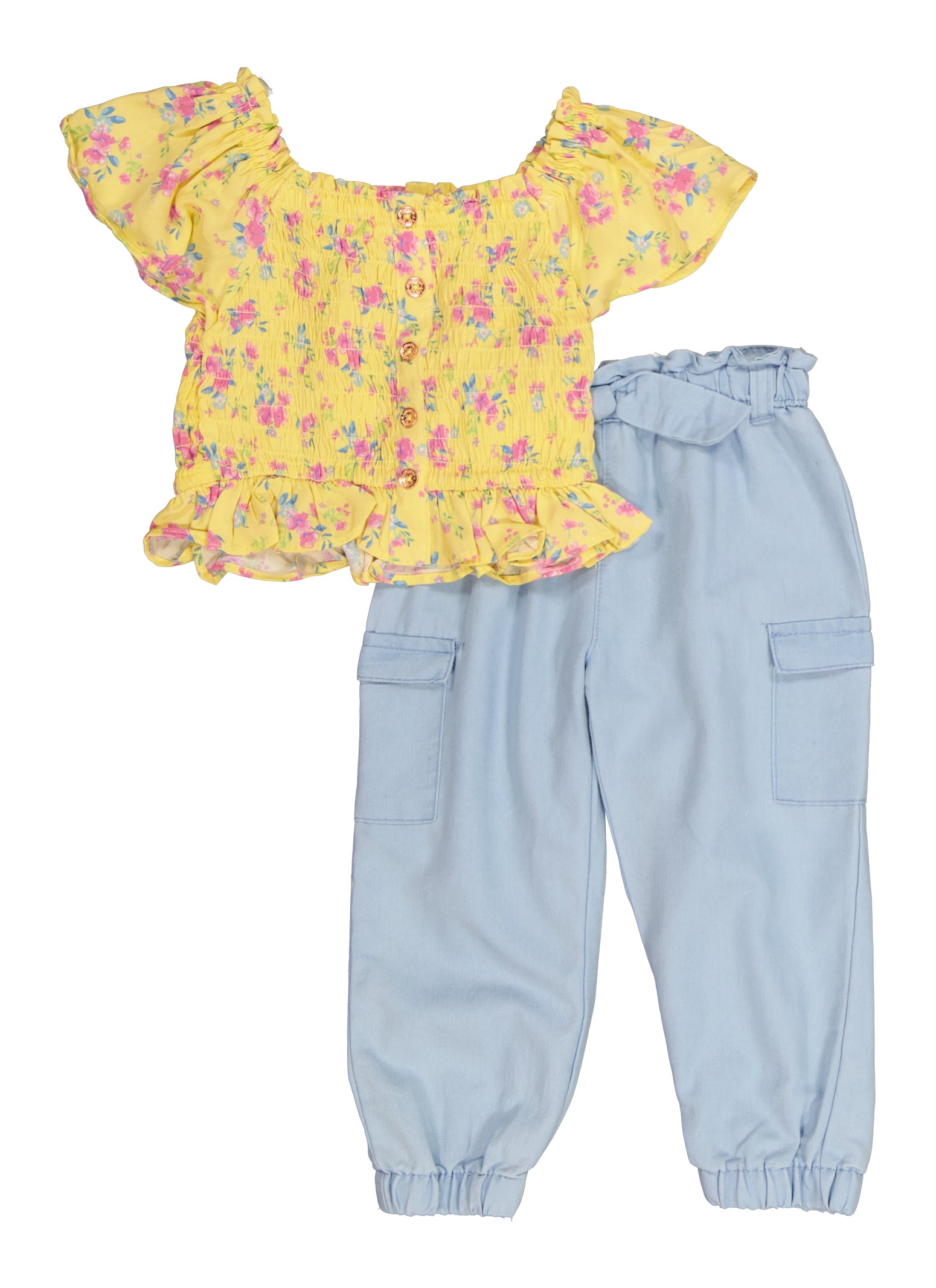 Toddler Kids Girls Outfits Off-shoulder Floral Crop Top + Skater Skirts  Summer Clothes Set