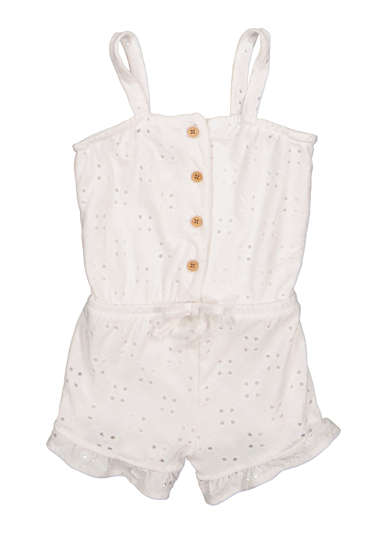 Toddler Girls Eyelet Button Front Romper, White, Size 4T