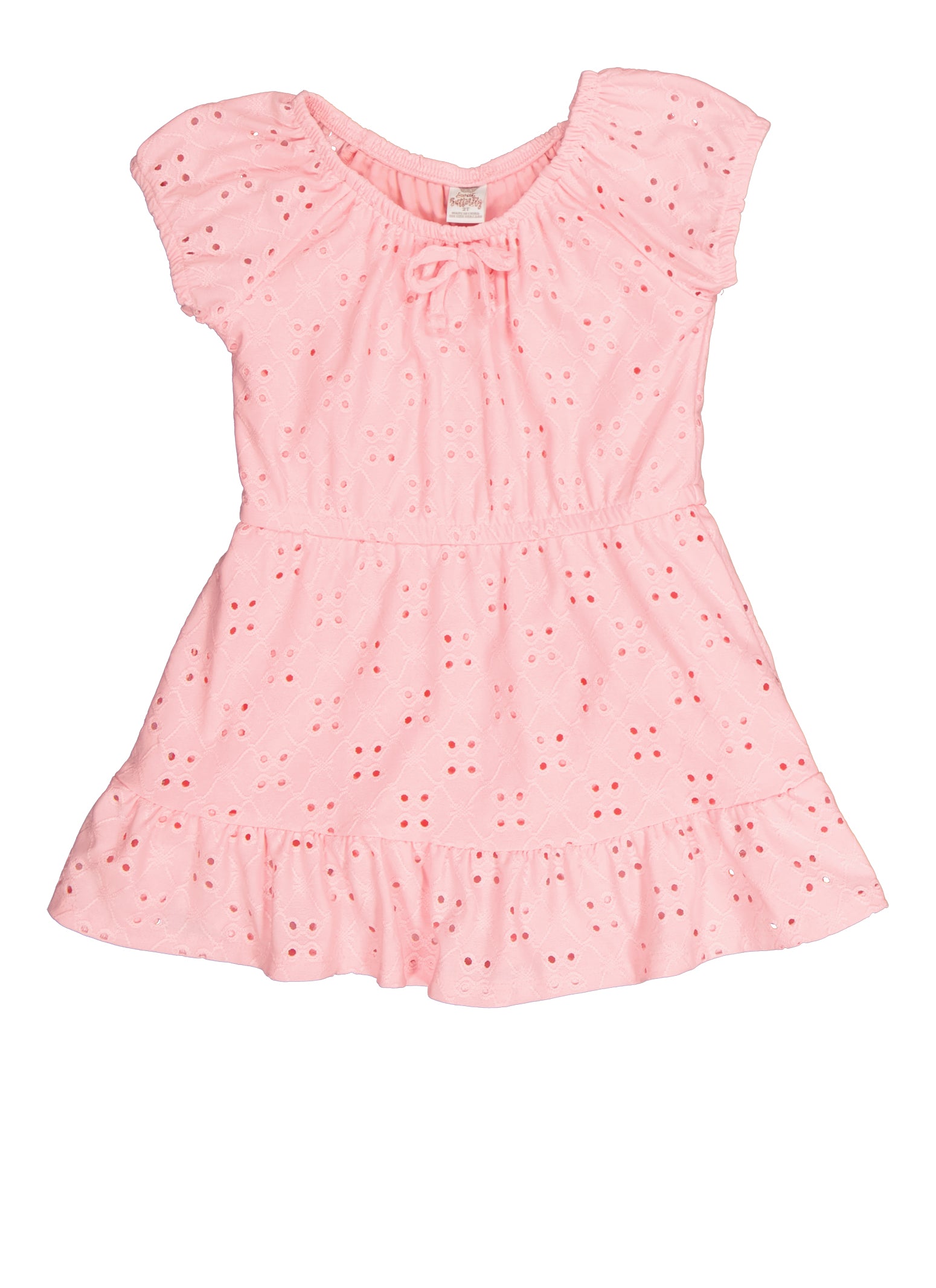 Toddler Girls Eyelet Tiered Dress, Pink, Size 2T