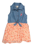 Toddler Fit-and-Flare Chiffon Collared Sleeveless Floral Print Fitted Skater Dress/Midi Dress