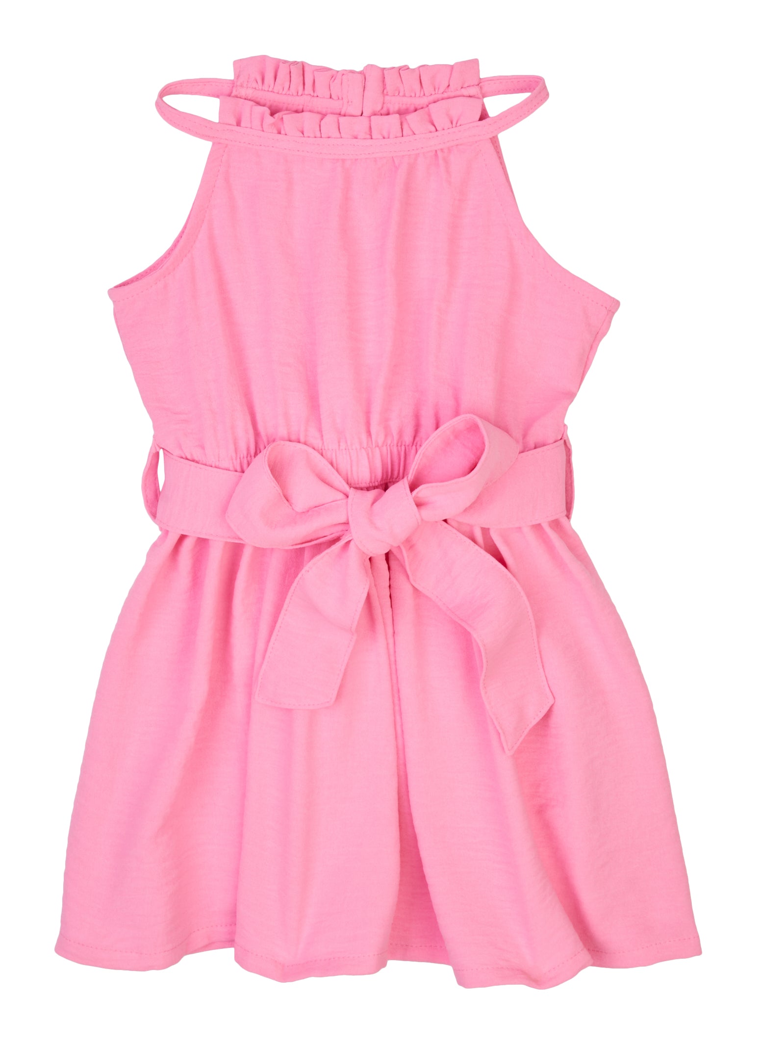 Toddler Girls High Neck Tie Waist Skater Dress, Pink, Size 4T