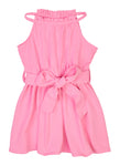 Toddler Fitted Belted High-Neck Tie Waist Waistline Sleeveless Fit-and-Flare Skater Dress/Midi Dress