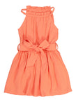 Toddler Fitted Belted High-Neck Tie Waist Waistline Fit-and-Flare Sleeveless Skater Dress/Midi Dress