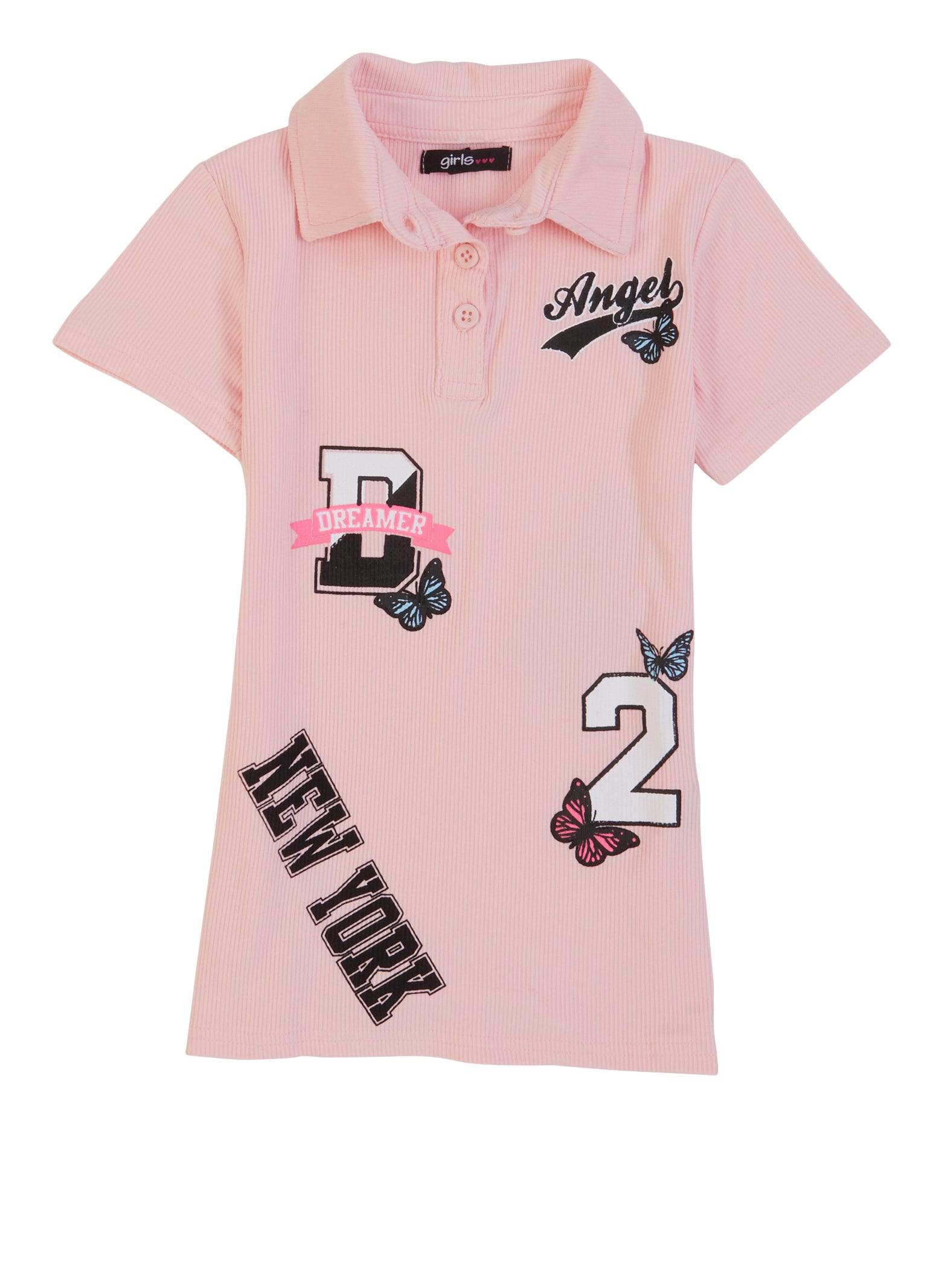 Toddler Girls Rib Knit Graphic Polo Dress, Pink, Size 2T