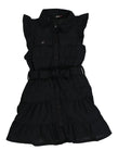 Toddler Tie Waist Waistline Belted Tiered Collared Cap Sleeves Shirt Midi Dress With Ruffles