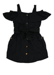 Toddler Tie Waist Waistline Button Front Belted Cold Shoulder Sleeves Sleeveless Shirt Midi Dress