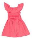 Toddler Off the Shoulder Sleeveless Smocked Tie Waist Waistline Fit-and-Flare Fitted Belted Skater Dress/Midi Dress