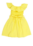 Toddler Smocked Tie Waist Waistline Off the Shoulder Sleeveless Belted Fitted Fit-and-Flare Skater Dress/Midi Dress