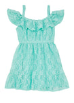 Toddler Floral Print Fit-and-Flare Fitted Cold Shoulder Sleeves Sleeveless Lace Skater Dress/Midi Dress With Ruffles