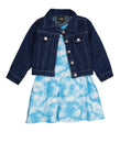 Toddler Fitted Fit-and-Flare Crew Neck Tie Dye Print Denim Cap Flutter Sleeves Skater Dress/Midi Dress