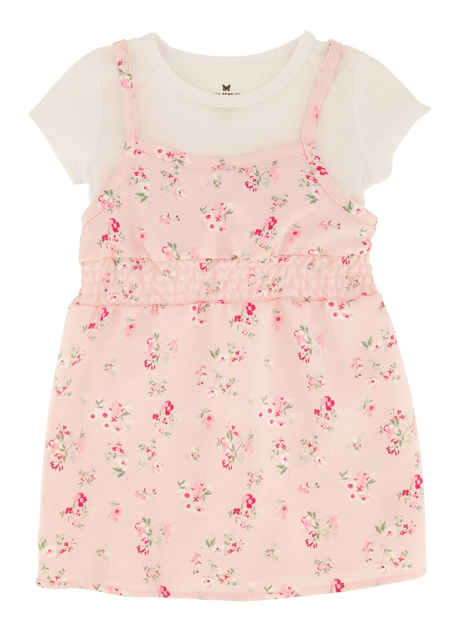 Toddler Girls Floral Print Cami Dress with Short Sleeve Top, Pink, Size 3T
