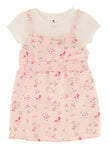 Toddler Smocked Square Neck Short Sleeves Sleeves Sleeveless Spaghetti Strap Floral Print Knit Midi Dress