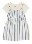 Toddler Striped Print Smocked Square Neck Short Sleeves Sleeves Sleeveless Spaghetti Strap Knit Midi Dress