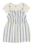 Toddler Striped Print Smocked Square Neck Knit Short Sleeves Sleeves Sleeveless Spaghetti Strap Midi Dress