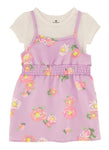 Toddler Floral Print Knit Smocked Square Neck Short Sleeves Sleeves Sleeveless Spaghetti Strap Midi Dress