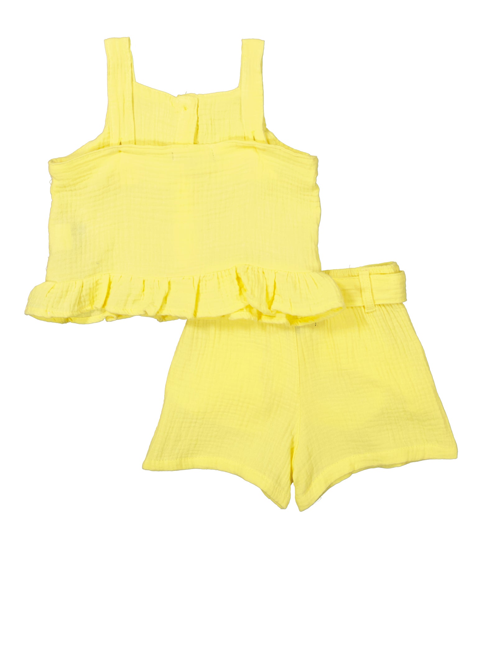 Toddler Girls Gauze Knit Button Front Tank Top and Belted Shorts, Yellow, Size 2T