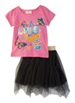 Toddler Girls Love Yourself Glitter Graphic Tee And Tulle Skirt, ,