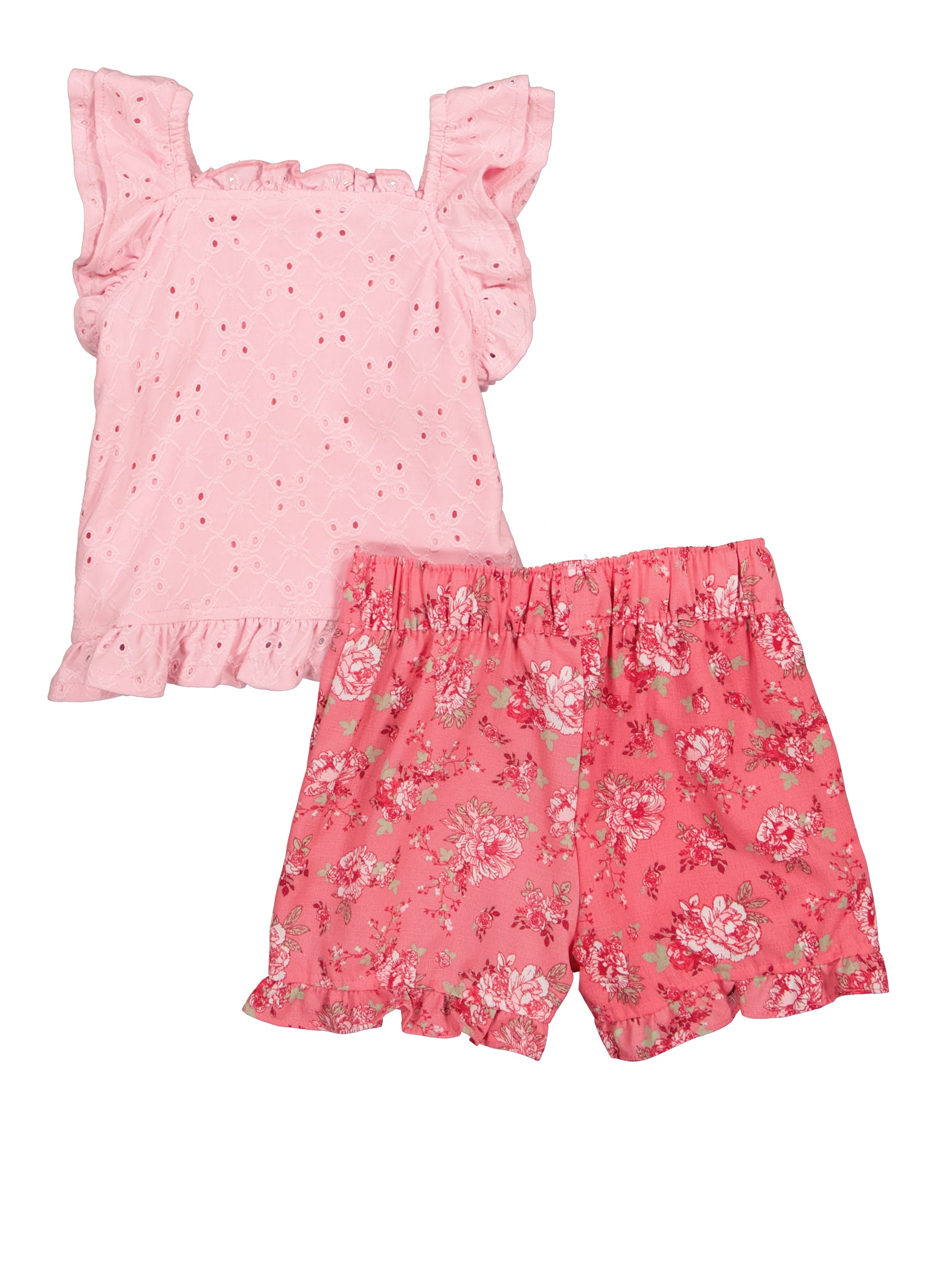 Toddler Girls Sleeveless Button Front Top and Printed Shorts Set, Pink, Size 4T