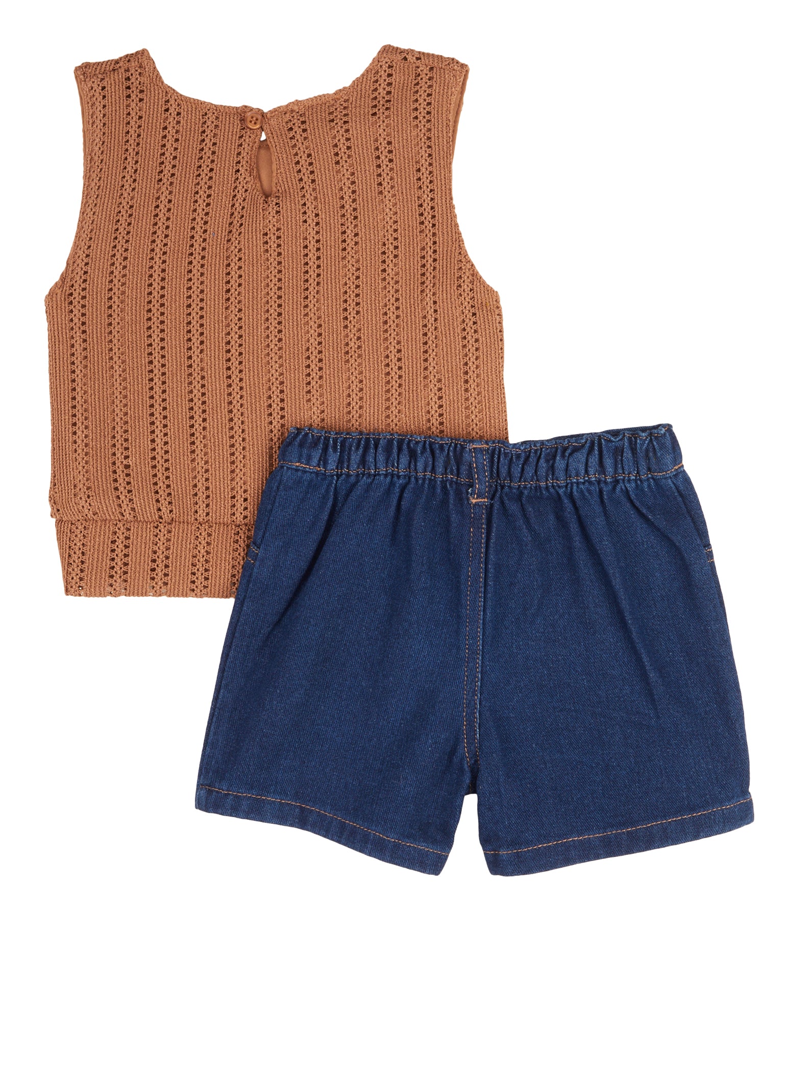 Toddler Girls Textured Knit Tank Top and Denim Shorts, Brown, Size 4T