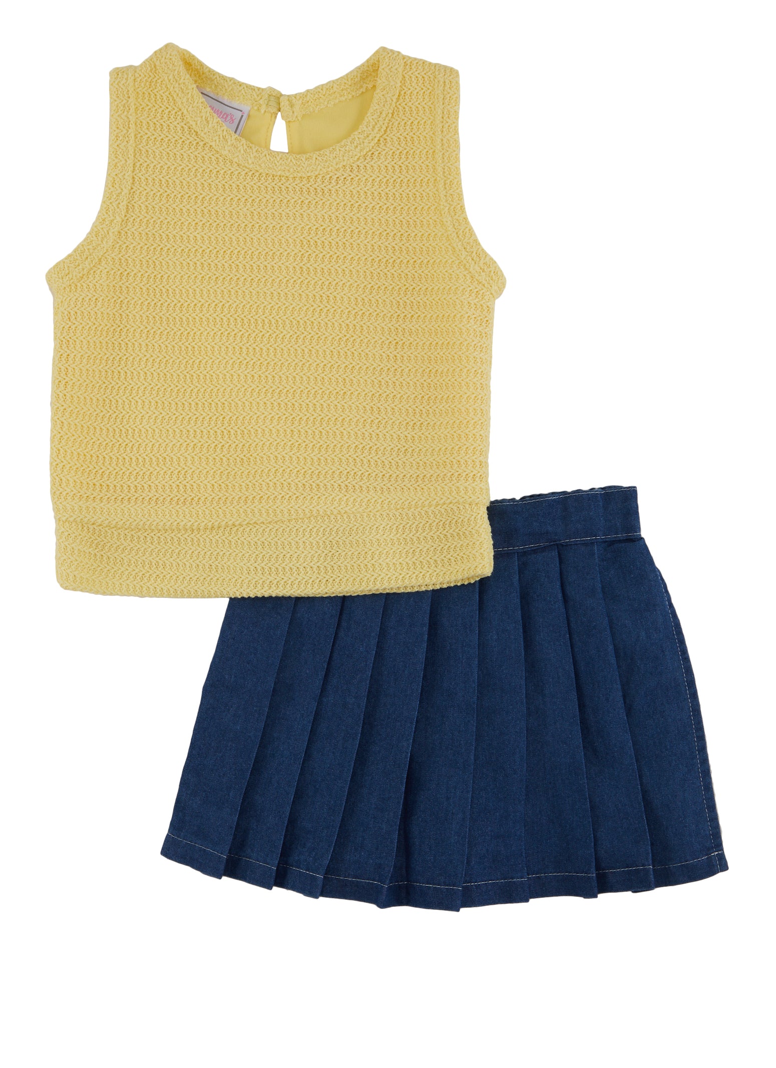 Toddler Girls Textured Knit Tank Top and Pleated Skirt, Yellow,