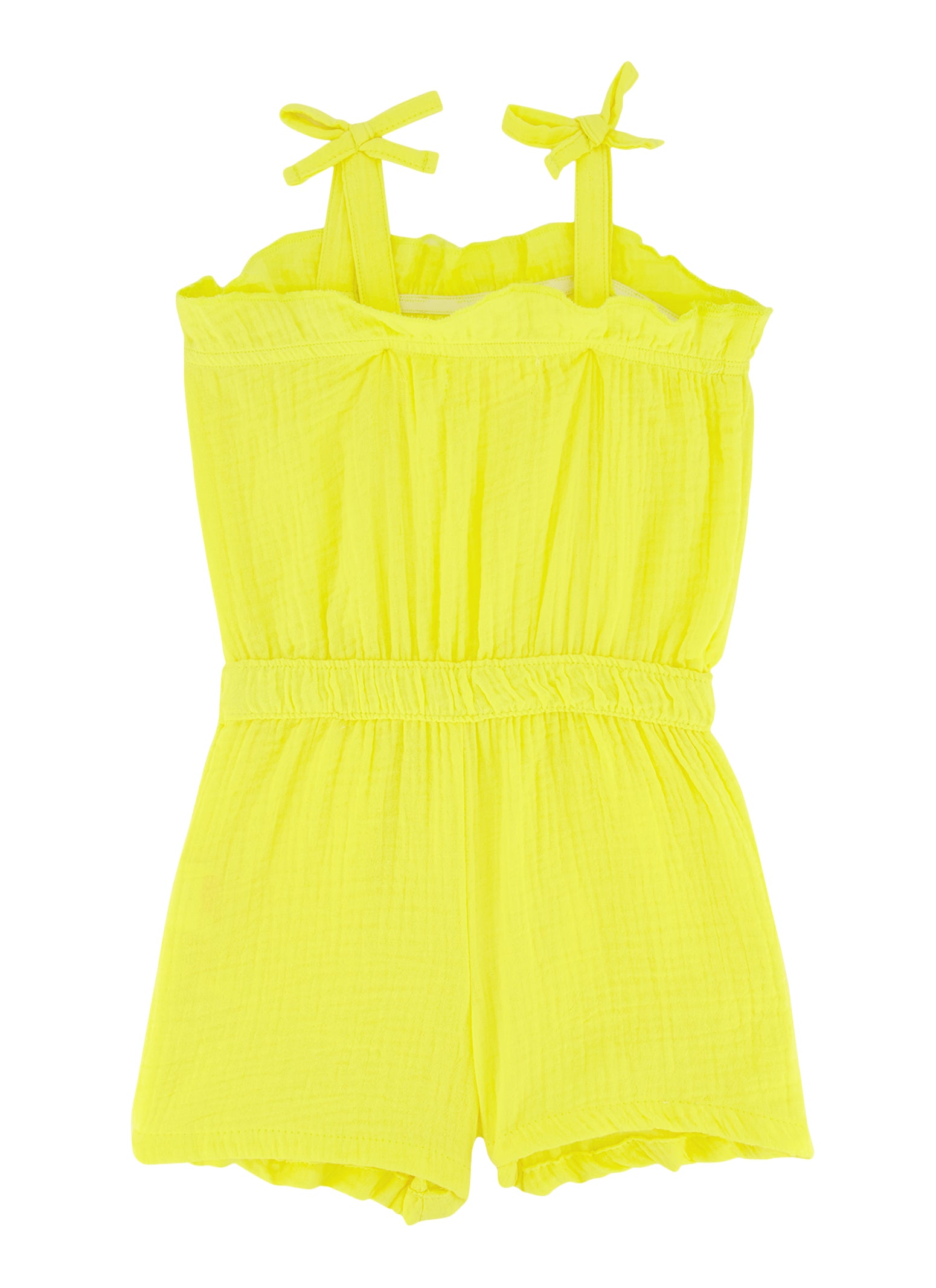 Toddler Girls Gauze Knit Faux Drawstring Romper, Yellow, Size 2T