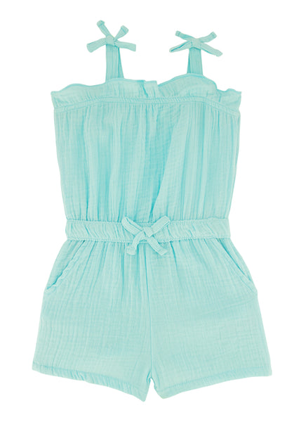 Toddler Square Neck Knit Sleeveless Romper With Ruffles