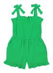 Toddler Sleeveless Smocked Square Neck Knit Romper With Ruffles