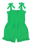 Toddler Knit Sleeveless Smocked Square Neck Romper With Ruffles