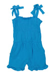 Toddler Knit Smocked Square Neck Sleeveless Romper With Ruffles