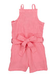 Toddler Knit High-Neck Smocked Tie Waist Waistline Belted Sleeveless Romper